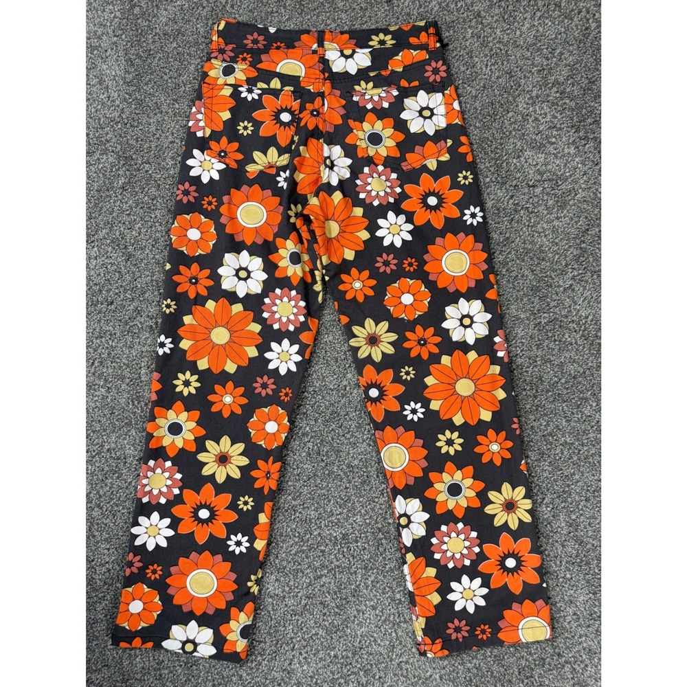Madcap England Floral Trousers Women 28R Retro 60s Mod Daisy Wide Leg Hippie - Picture 2 of 7